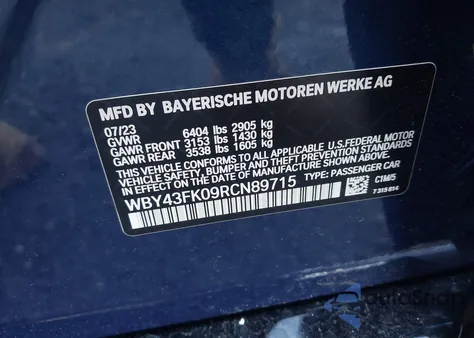 2024 BMW I5 M60 z USA, uszkodzony, nr VIN WBY43FK09RCN89715